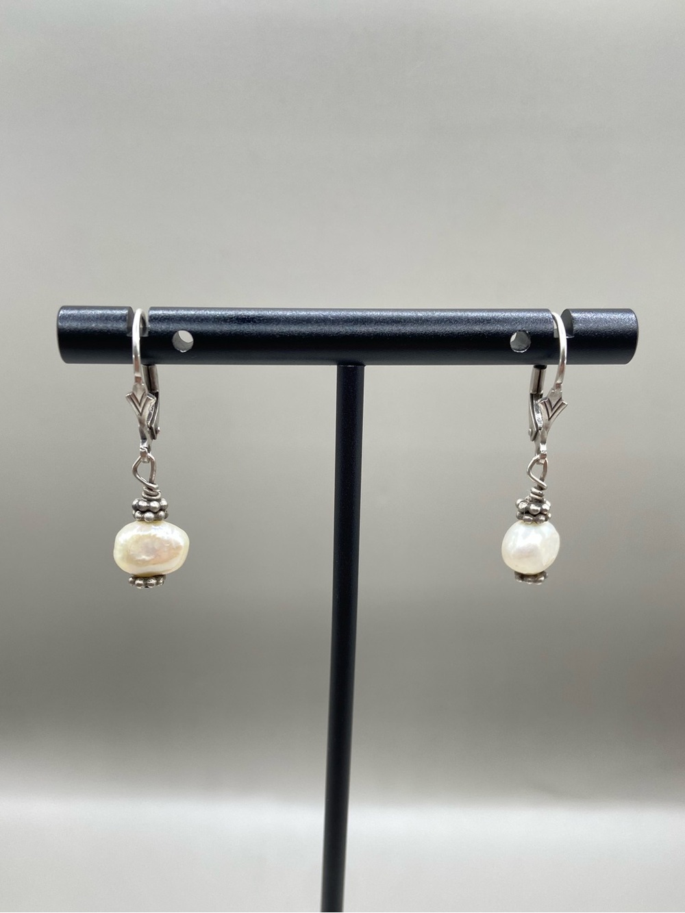 Vintage Sterling Silver Pearl Bead Drop Earrings